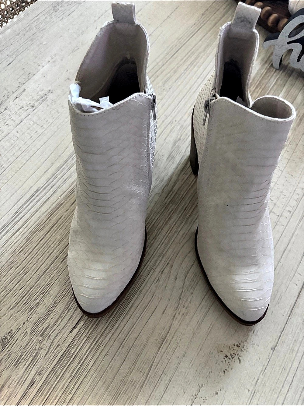 Women's White Pointed-Toe Heeled Booties